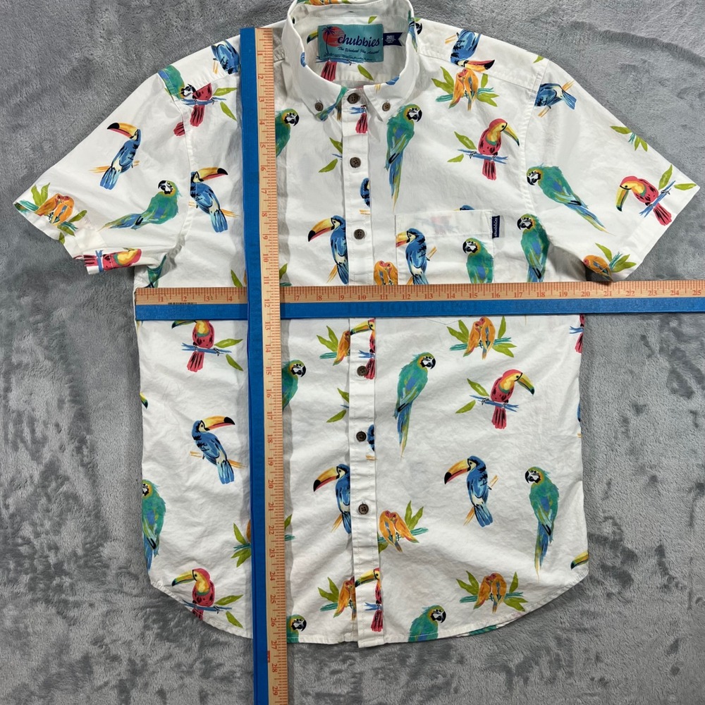 CHUBBIES Button Down Shirt Mens Small White Parrot Toucan Tropical - Picture 10 of 16